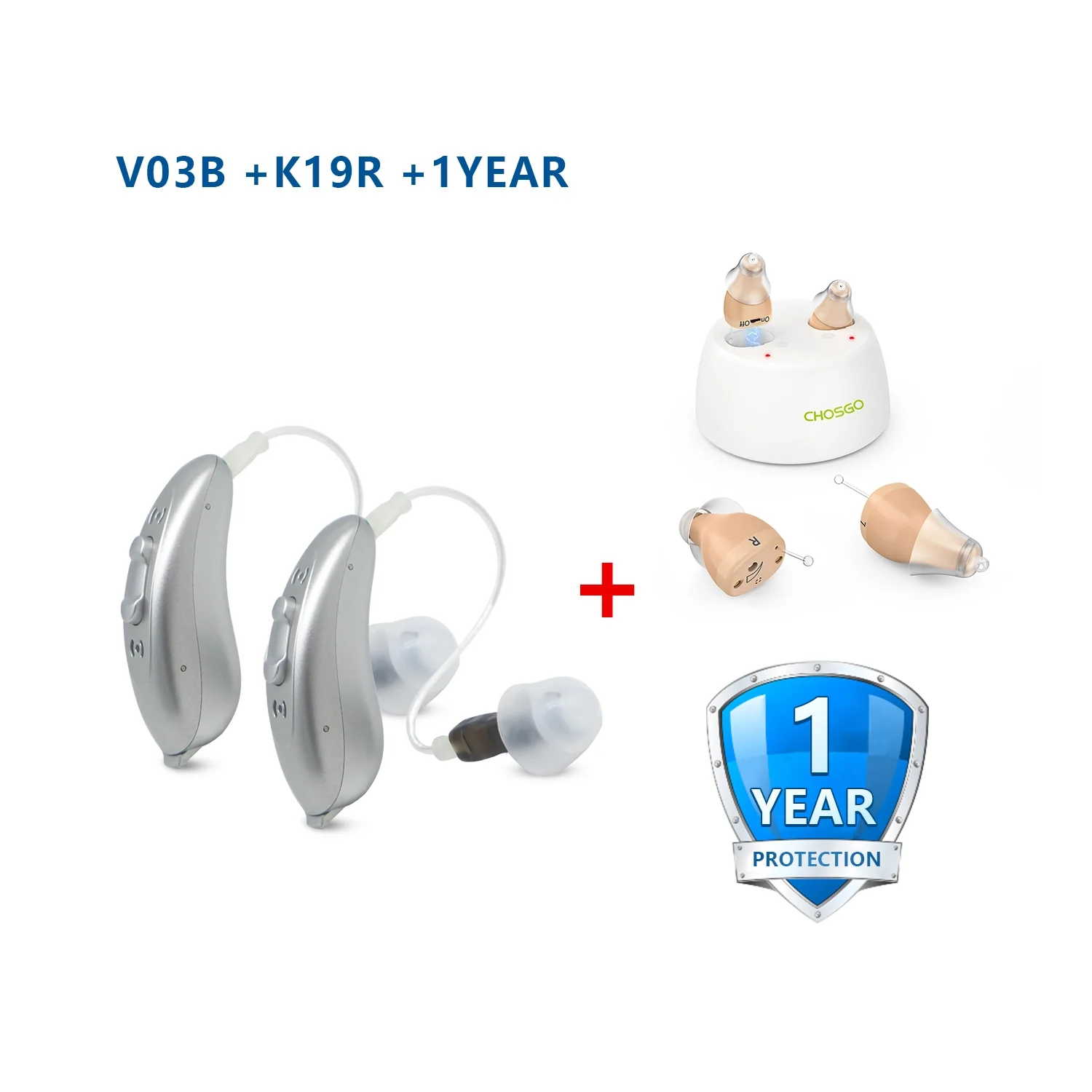 V03B Mobile APP Control Bluetooth Hearing Aids with K19R One Pair with 1-Year Protection Plan