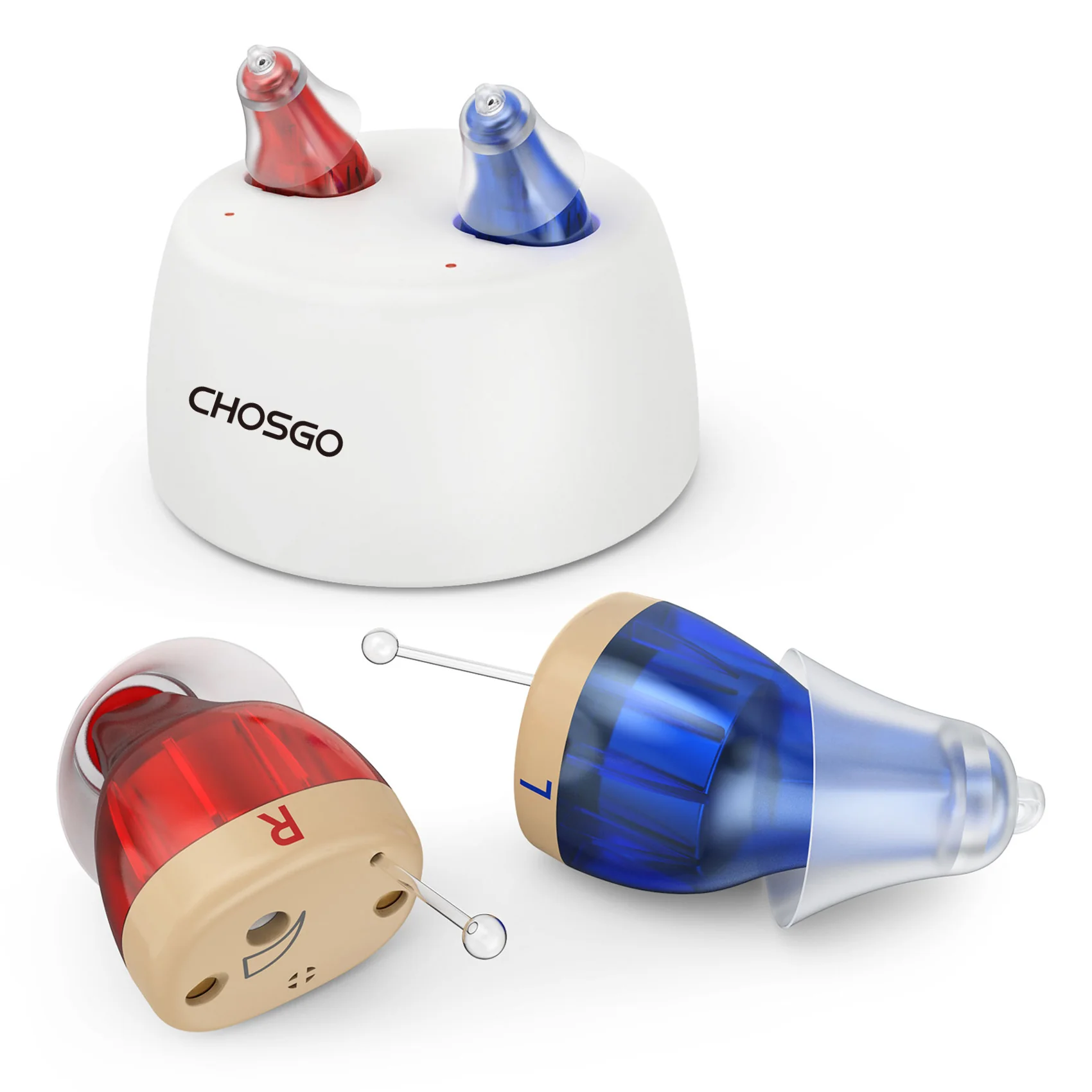 K17R Rechargeable CIC Hearing Aids, blue&red