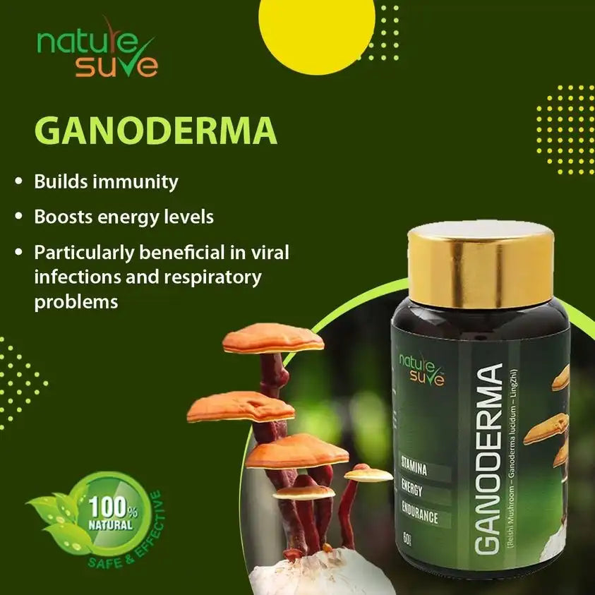 Nature Sure Ganoderma LingZhi Reishi Mushroom for Stamina, Endurance & Longevity (60 Capsules)