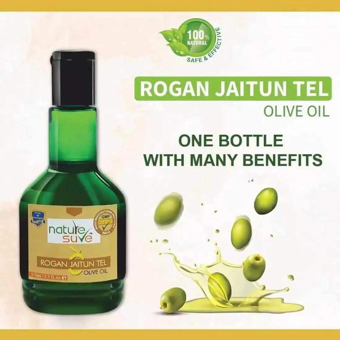 Nature Sure Rogan Jaitun Tail (Olive Oil) for Skin, Hair and Nail Care in Men & Women - 110ml