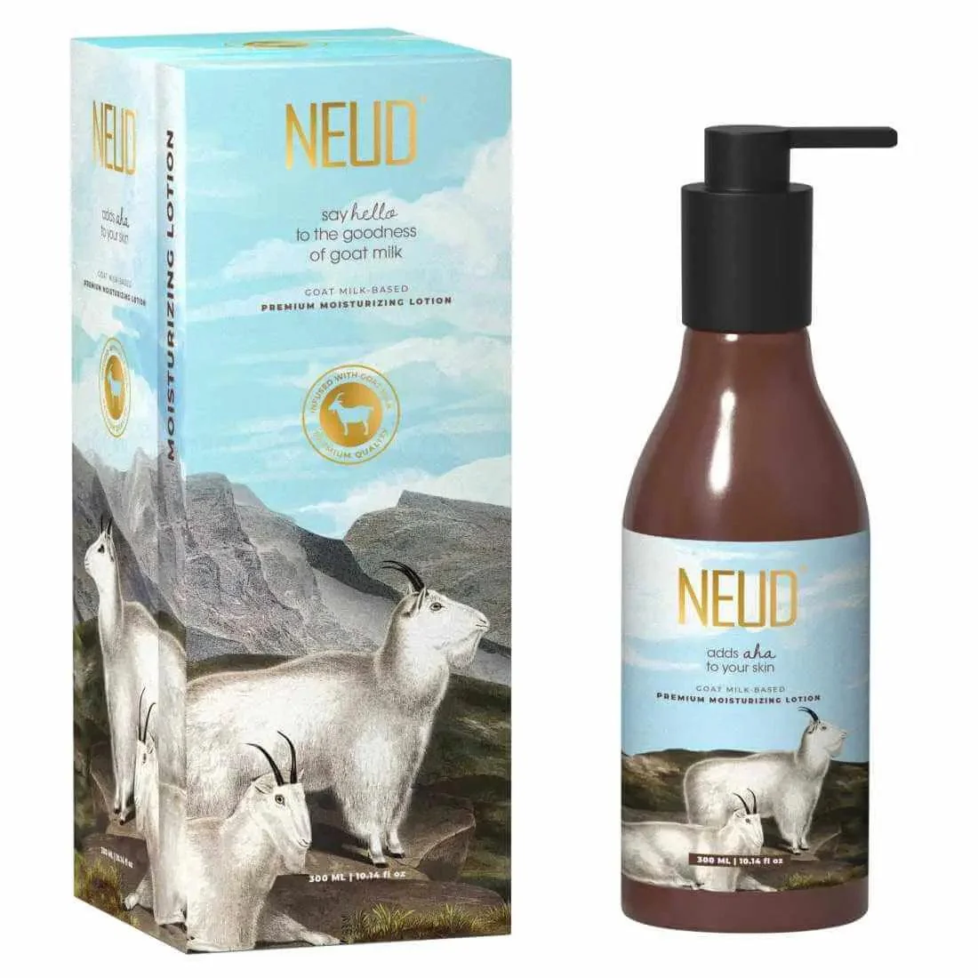 NEUD Goat Milk Moisturizing Lotion 300 ml for Men and Women - with Free Zipper Pouch
