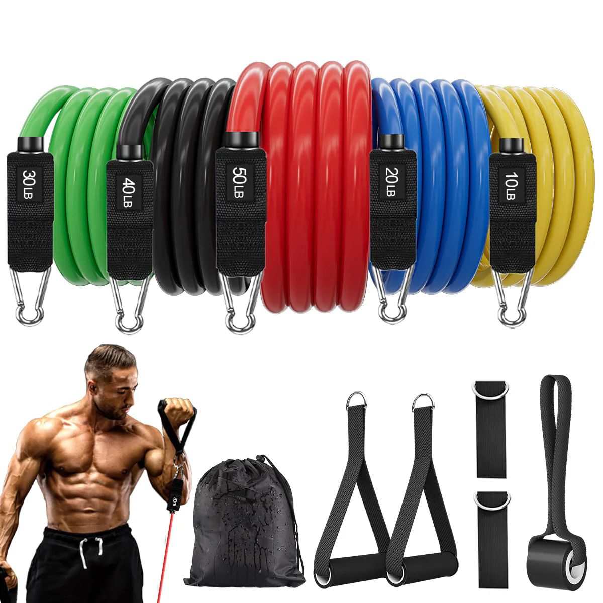 Resistance Bands , Work Out Exercise Bands with 11pcs, Strength Training