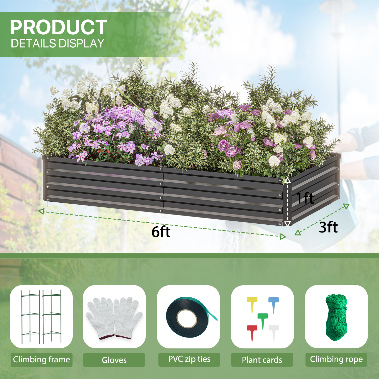 6x3x1 FT ONCEMORE Metal Planter Raised Garden Beds