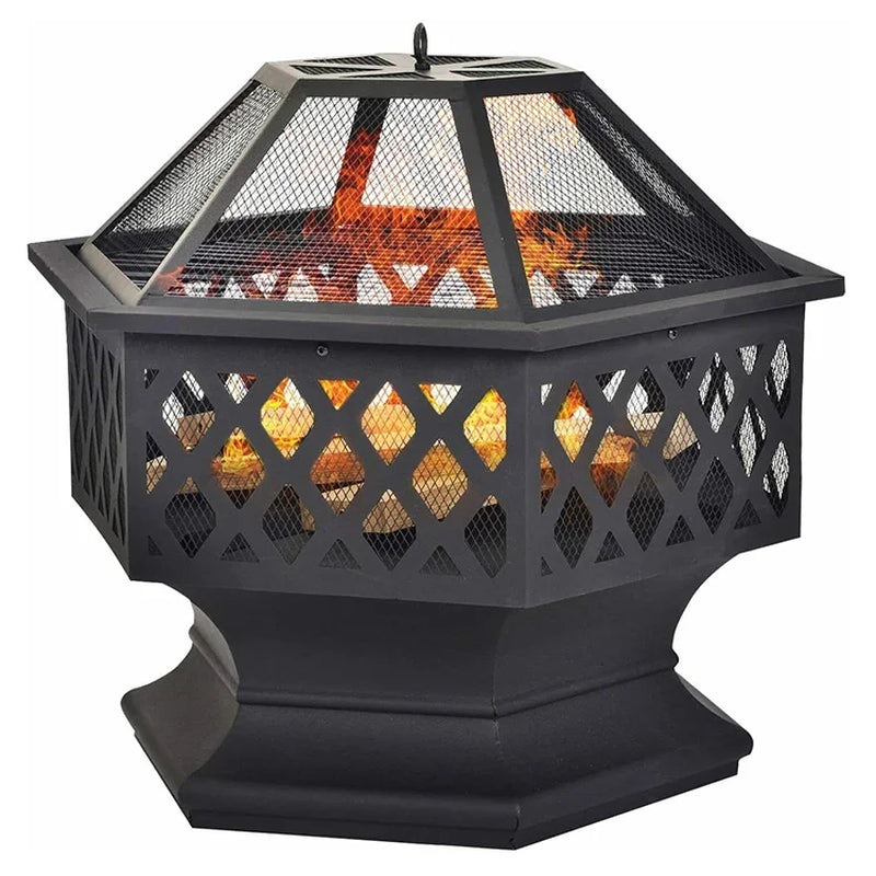 Outdoor Bonfire Hexagon Metal Bbq Fire Pit Backyard Patio Garden Stove Wood Burning Fire Pit