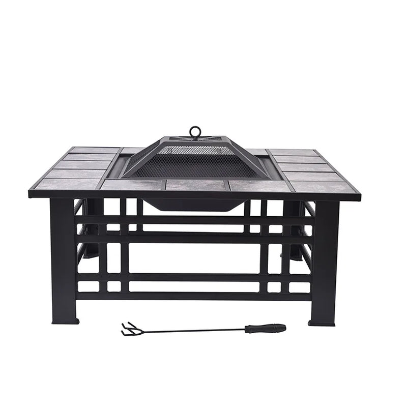 32 Inches Charcoal Bbq Grill Outdoor Fire Pit Backyard Patio Fire Pit Barbecue Square Fire Pit