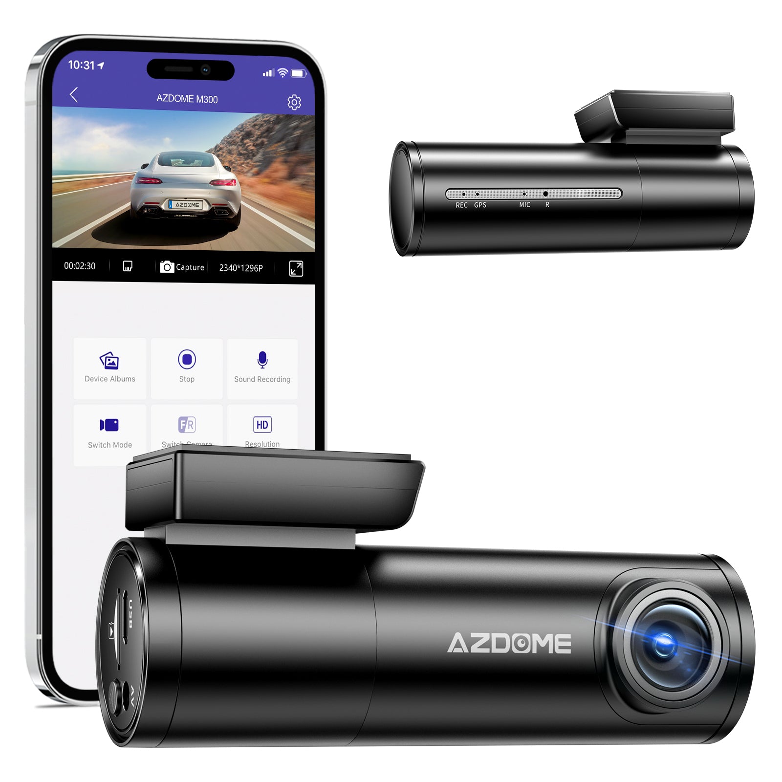 AZDOME M300 1CH Dash Cam 1296P with Voice Control 24H Parking Mode