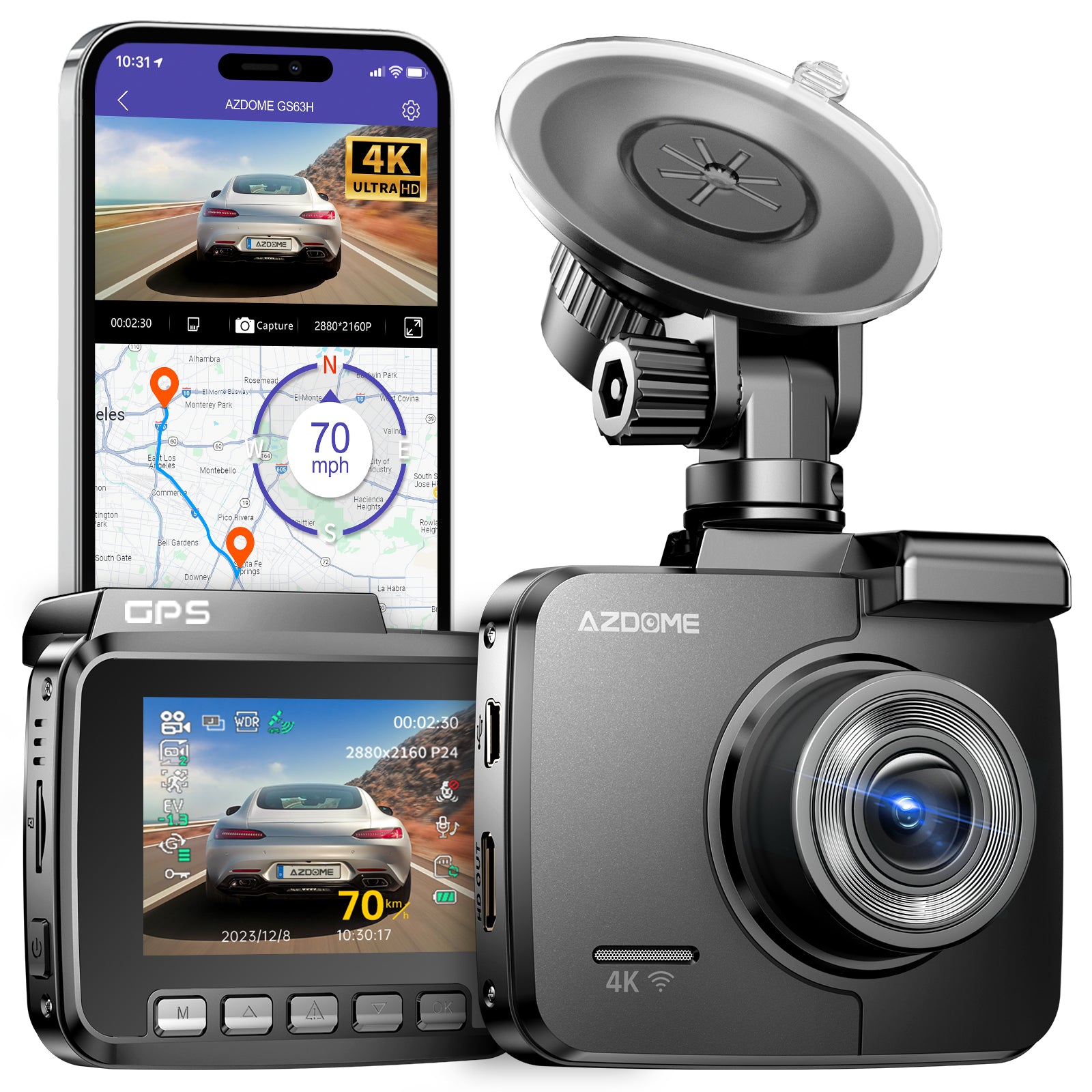 AZDOME GS63H 1CH Dash Cam 4K with Super Night Vision