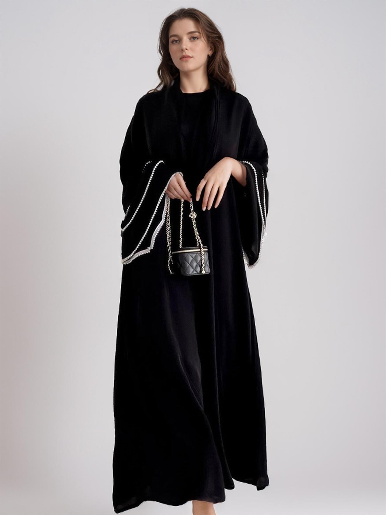 Elegant Abaya with Pearl-Embellished Sleeves