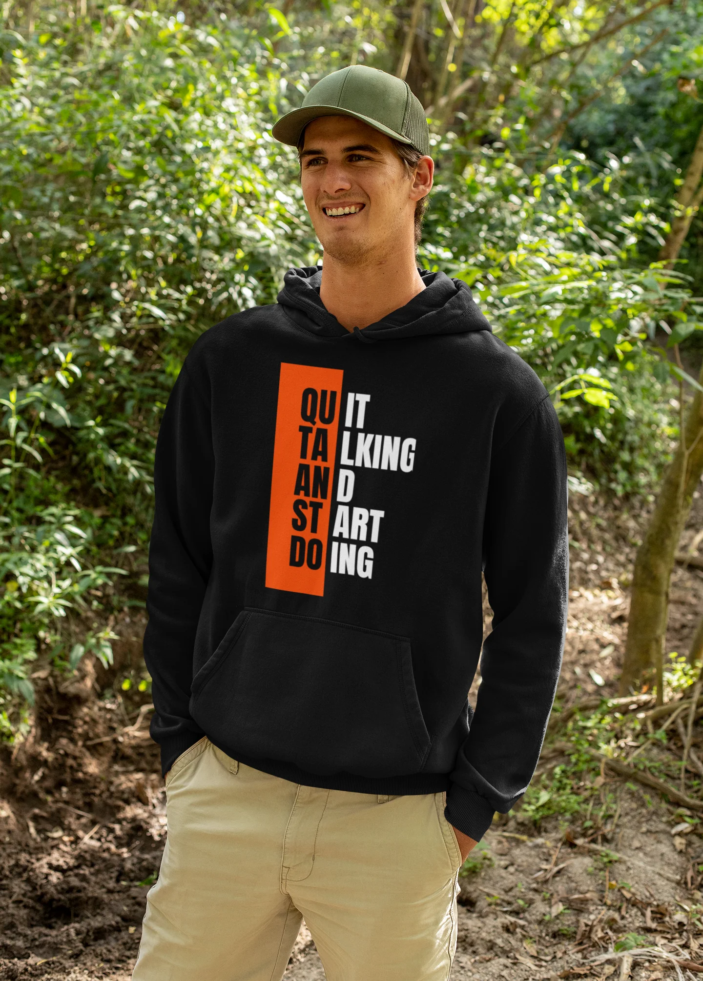 Mens Hooded SweatShirt(Black&OrangeTypographicInspiringQuoteTshirt)