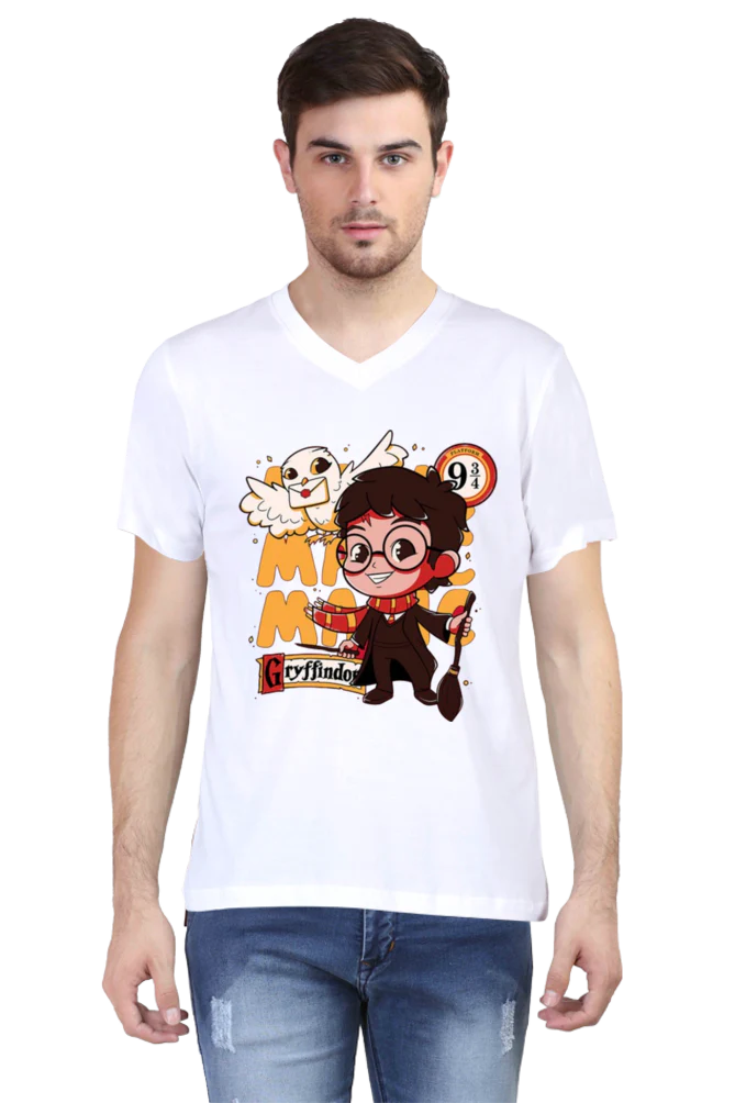 Mens Vneck Half Sleeve Tshirt(Harry Porter Cartoon Design)