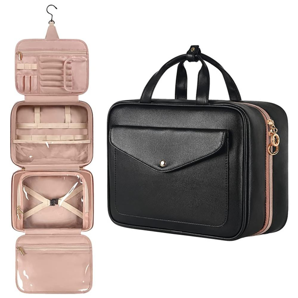 Faux Leather Multi-Compartment Hanging Travel Case