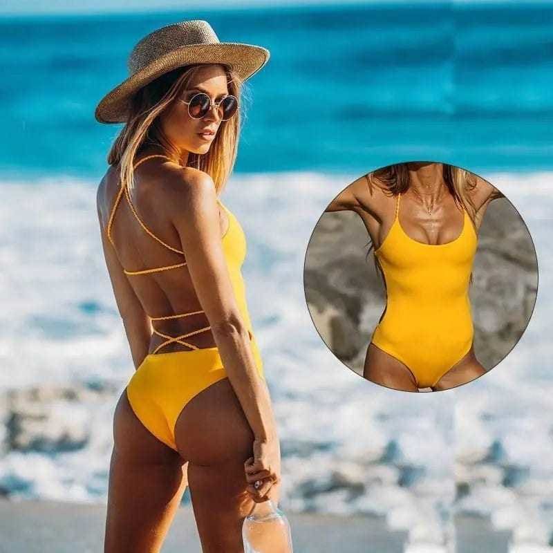 Cross Braided Backless Strappy Monokini One Piece Swimsuit