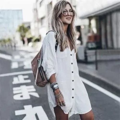 Leisure Sheer Button-Down Front Cover Up Shirt Dress