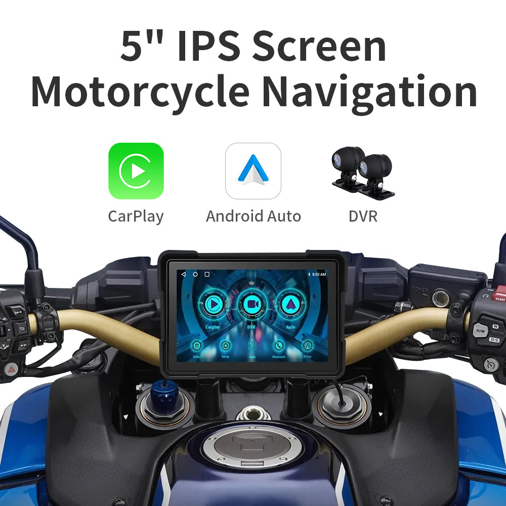 SP8505 5" IP67 Waterproof Motorcycle Smart Screen, GPS Navigation with Wireless Apple Carplay, Android Auto