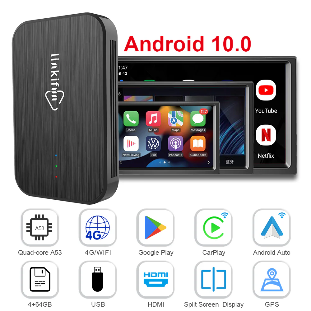 Linkifun Z4 Android 10 Smart AI Box Wireless Carplay/ Android Auto Adapter with HDMI