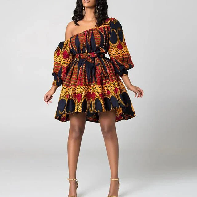 Bold and Beautiful African Print Off-Shoulder Mini Dress