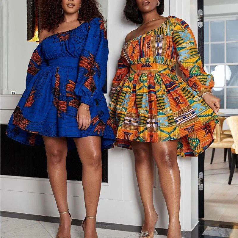 Chic Dashiki: Off-Shoulder Mini Dress with Tribal Flair – Elevate Your African Fashion