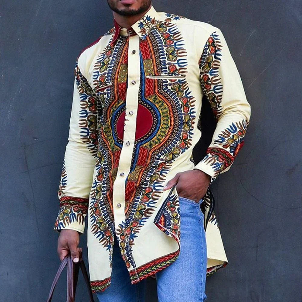 Get Traditional African Style with Long Dashiki Sleeves Polyester Printing Shirt for Men