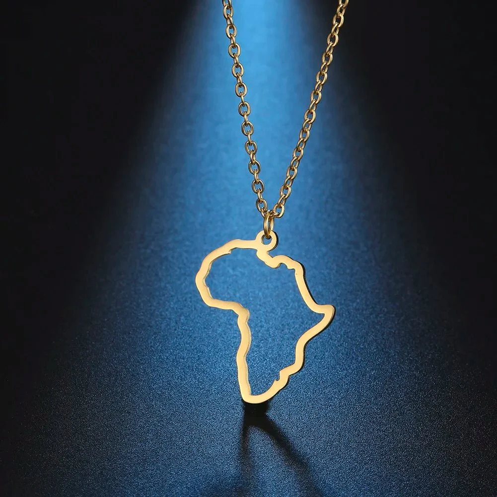 Stainless Steel Africa Map Necklaces: Choker Chain with Hollow Map Pendant