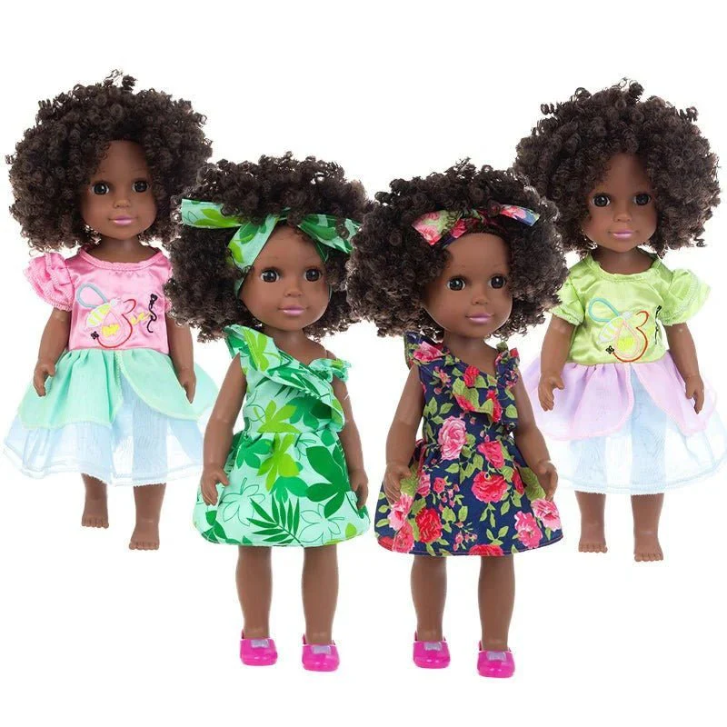 1PC African Black Baby Toy - 35cm Rubber Multi Style Explosion Head Baby Doll in Black Skin