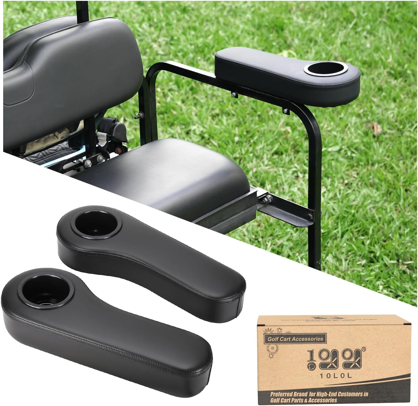 Golf cart armrest with cup holder suitable for Club Car, EZGO, Yamaha - 10L0L