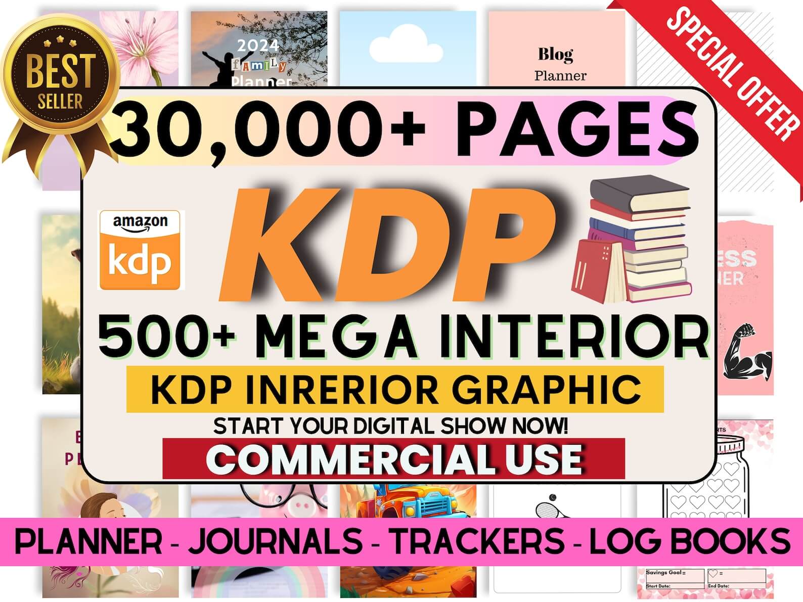 30,000 Pages KDP Content | 500+ Mega Interior | Planners, Journals, Trackers & Logbooks