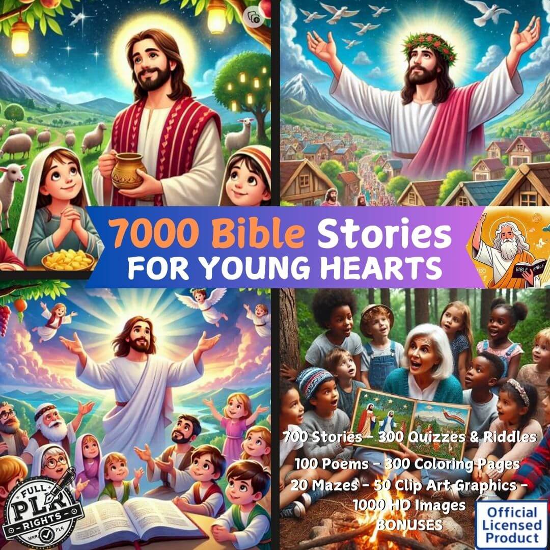 Bible Tales for Young Hearts: 700 Bible Stories | eBooks featuring New & Old Testament Bible Tales | 196 Bible Stories Coloring Pages | With Resale Rights