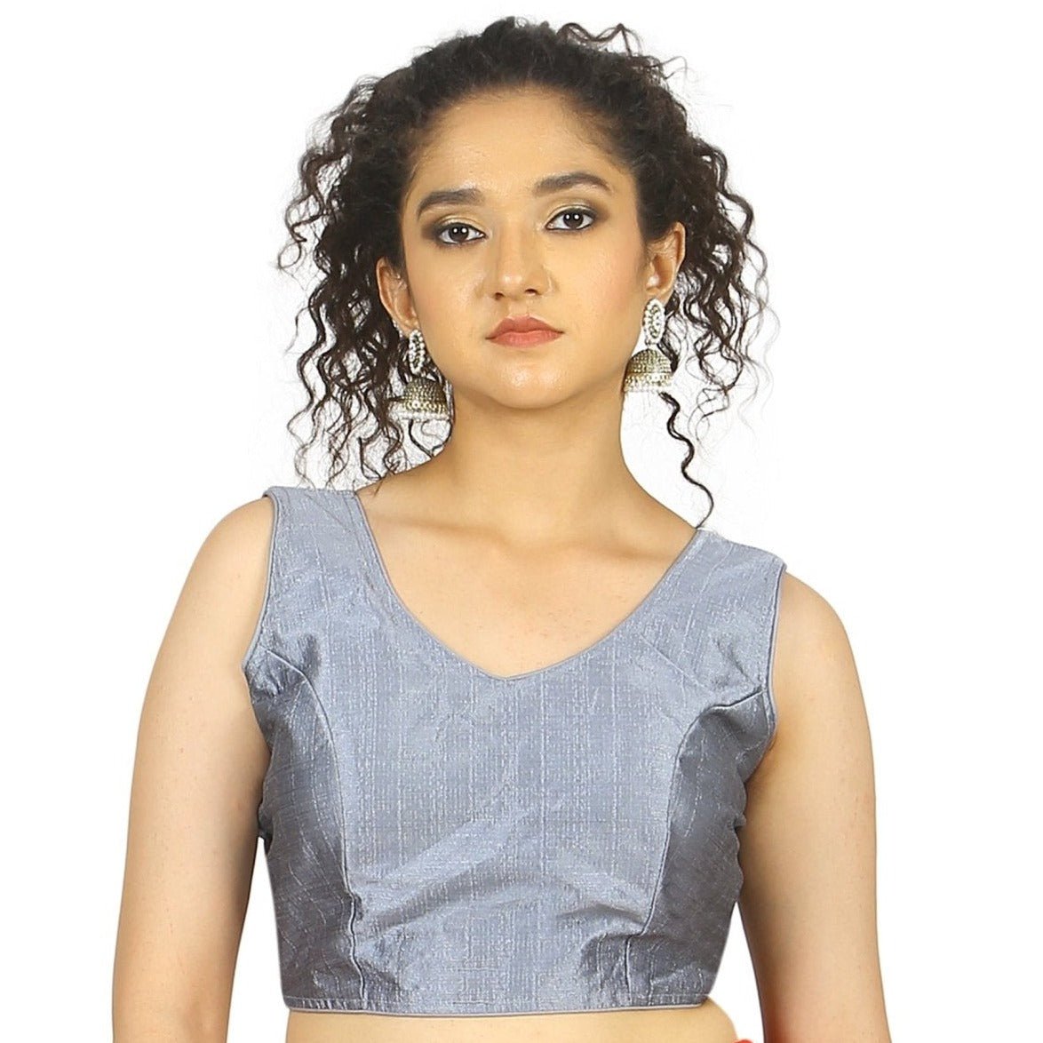 Gray | Silk | Multicolor Latkan | Blouse