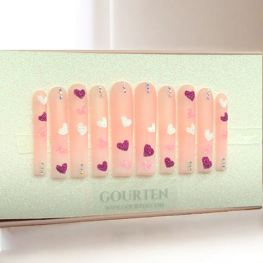 Y151 Mist Orange Love GOURTEN 2XL Long Square 55mm Length Handmade 10 Pieces Press On Nails