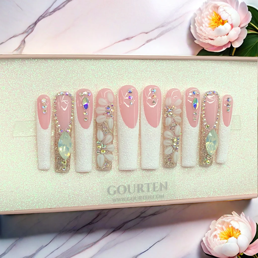 Y114 Luxury Garden GOURTEN 2XL Long Square 55mm Length Handmade 10 Pieces Press On Nails