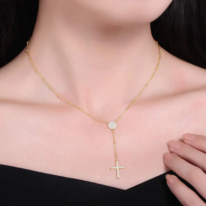 Long Cross Necklace 925 Sterling Silver