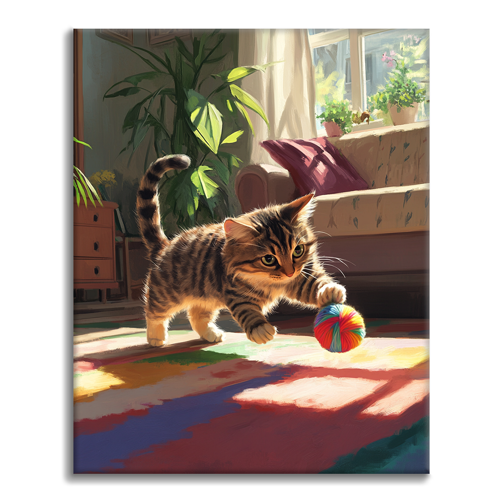 Chat et boule colorée – Peinture par numéros