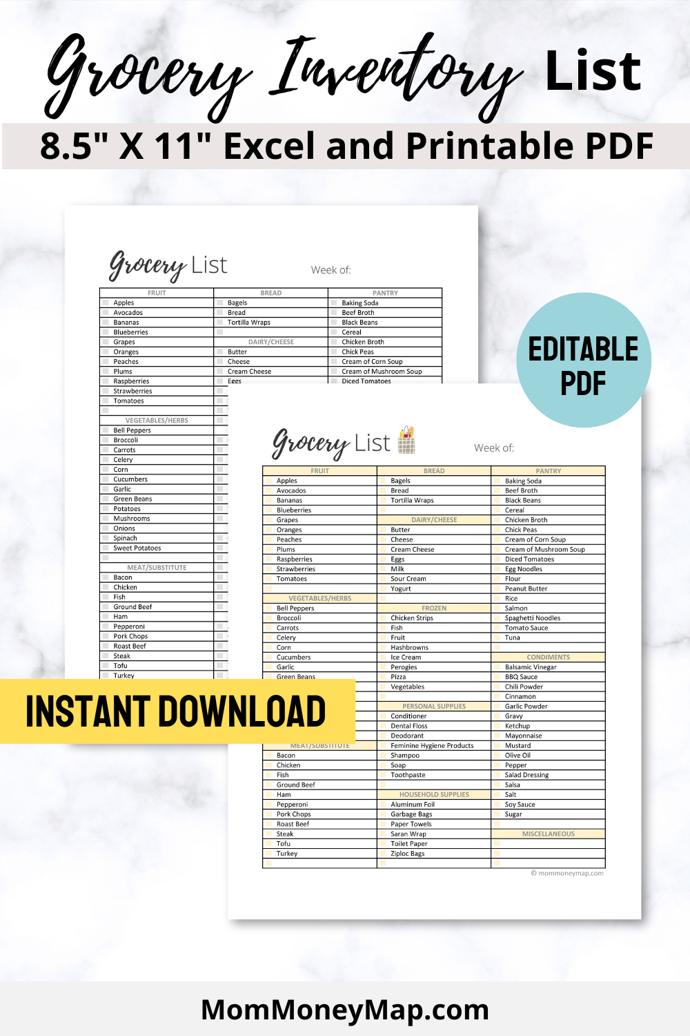 Grocery Inventory List Printable PDF