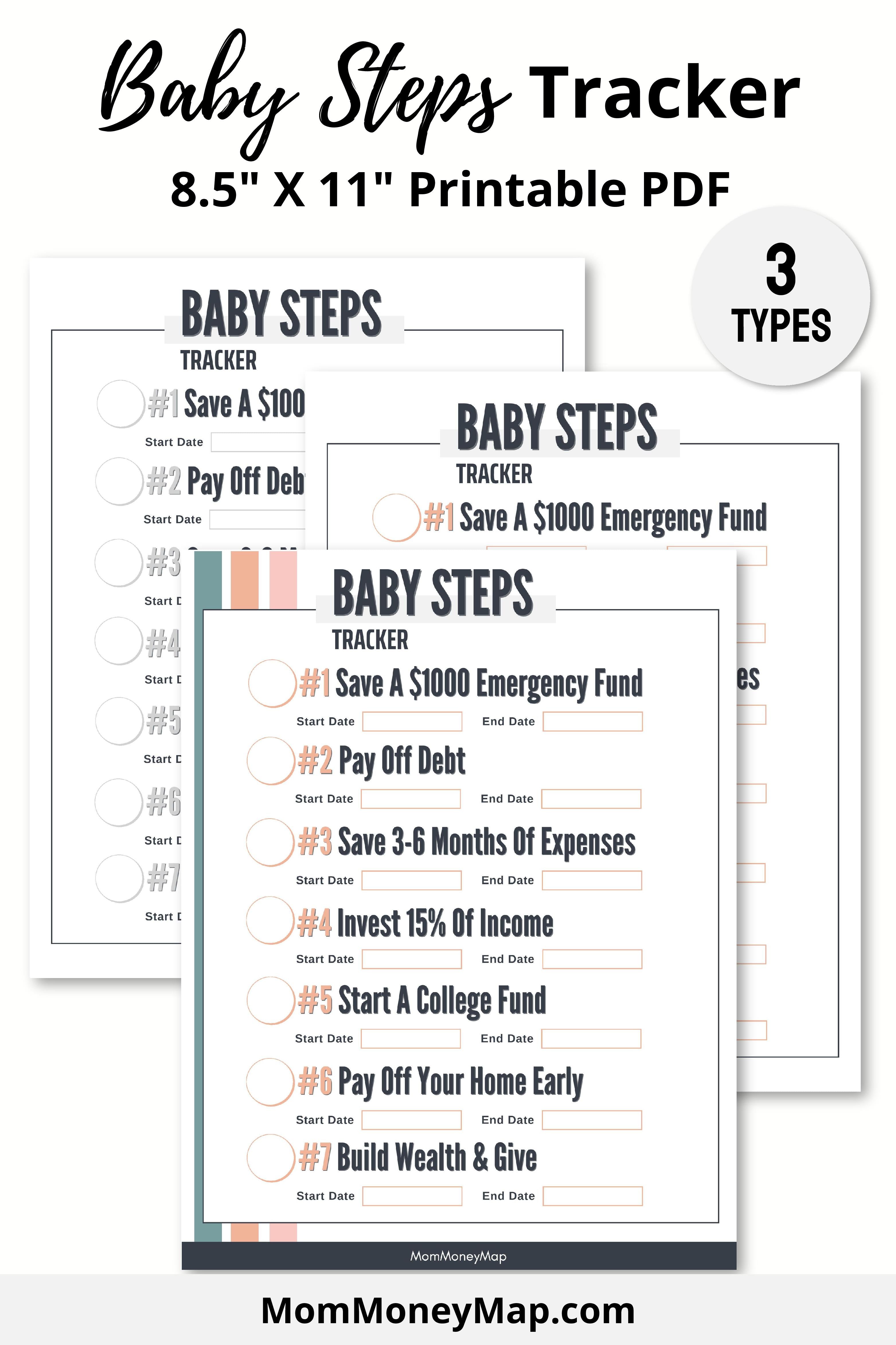 Dave Ramsey Baby Steps Tracker (Steps 1-7) Printable PDF