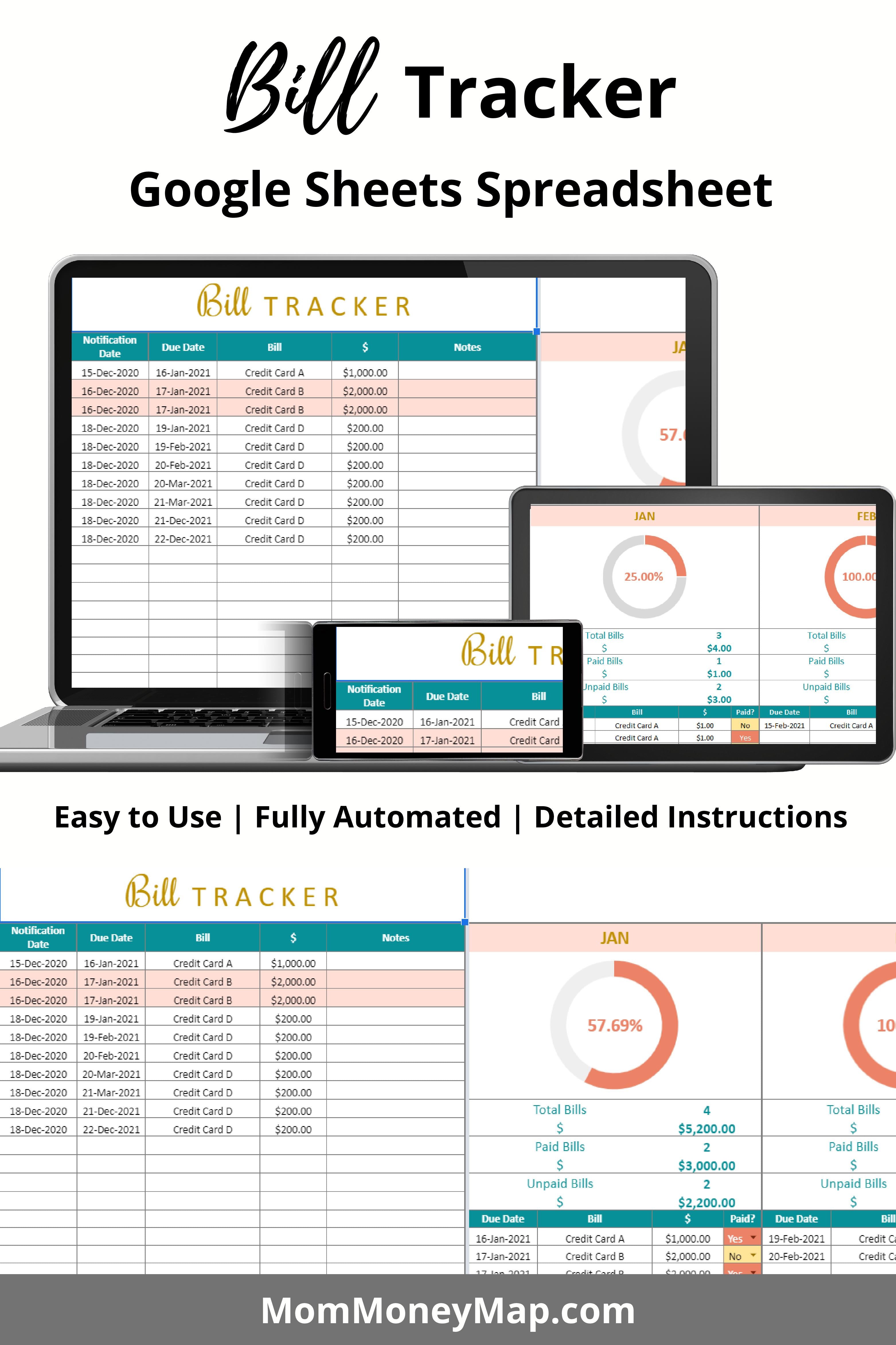 Bill Tracker Google Sheets Spreadsheet