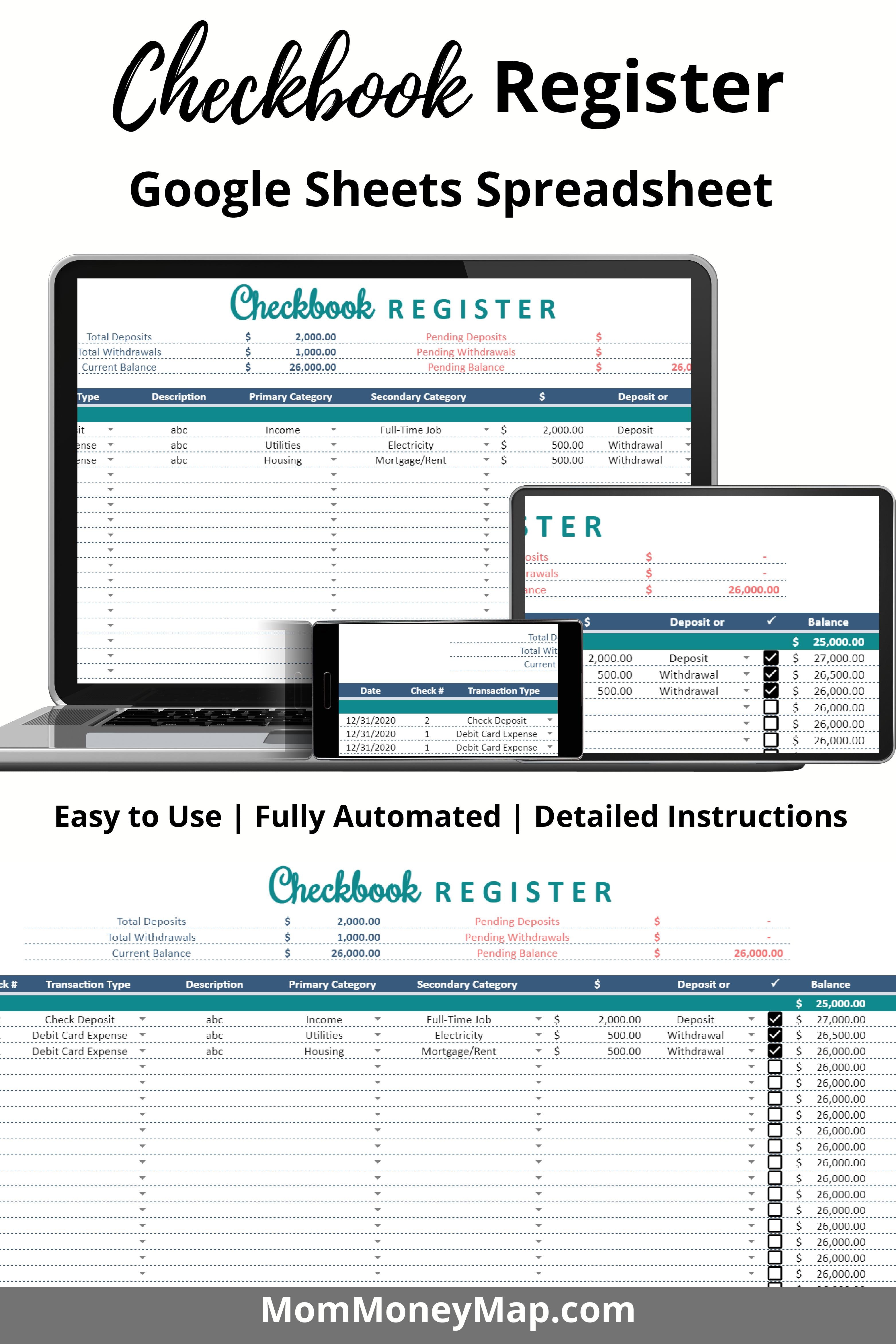 Checkbook Register Google Sheets Spreadsheet