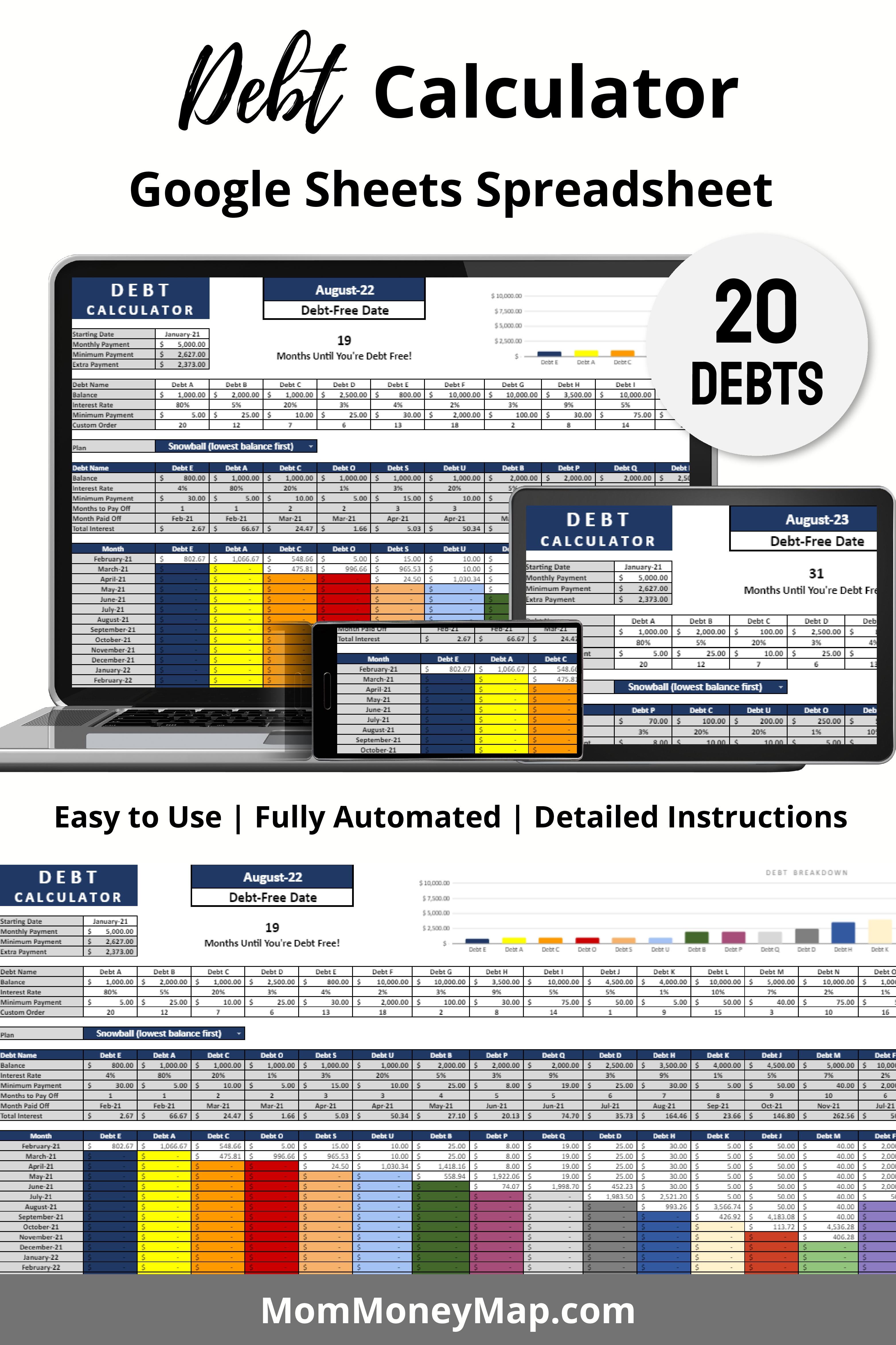 Debt Calculator Google Sheets Spreadsheet