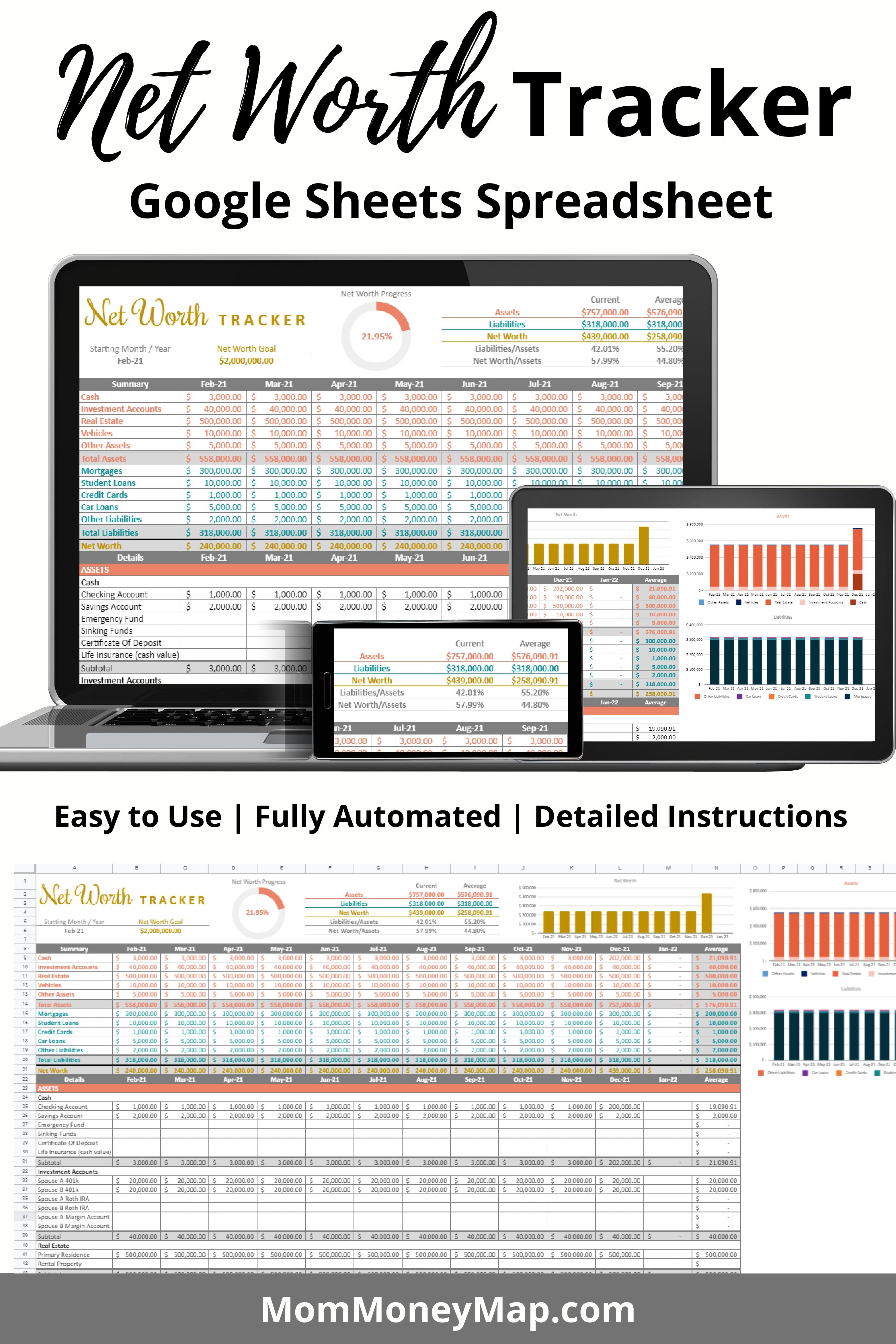 Net Worth Tracker Google Sheets Spreadsheet