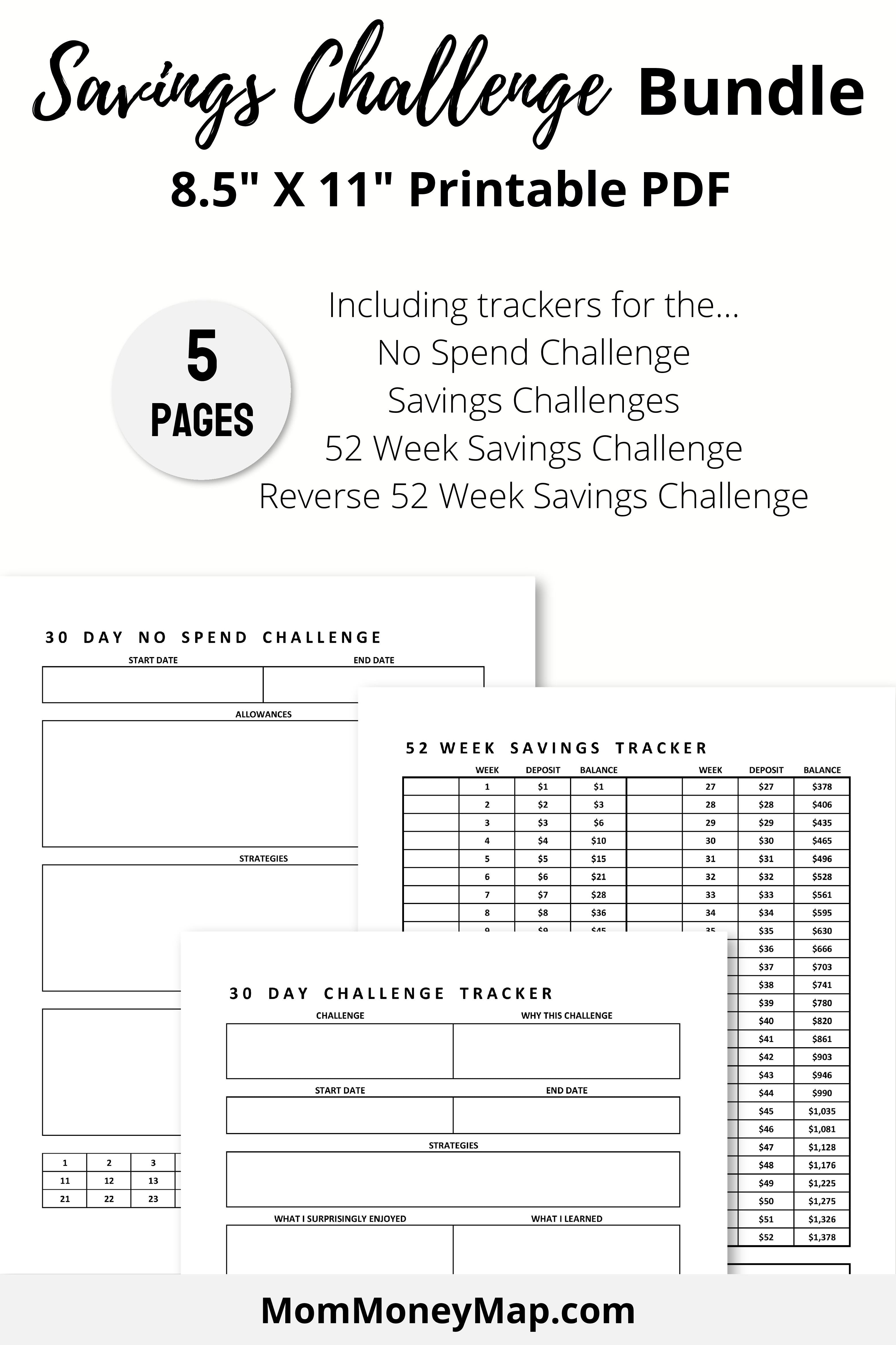 No Spend Tracker and Other Savings Challenges Printable PDF