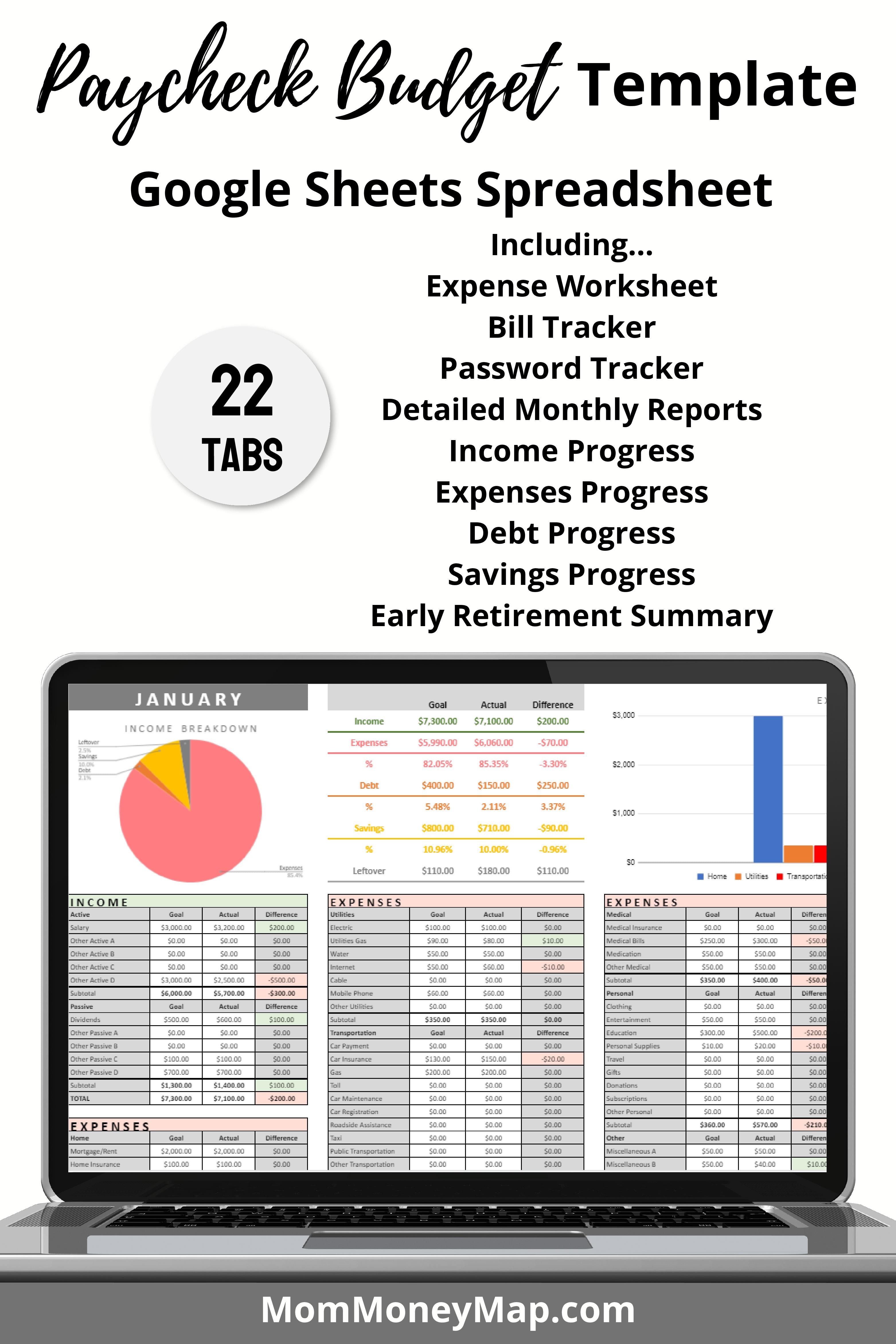 Paycheck to Paycheck Budget Google Sheets Spreadsheet