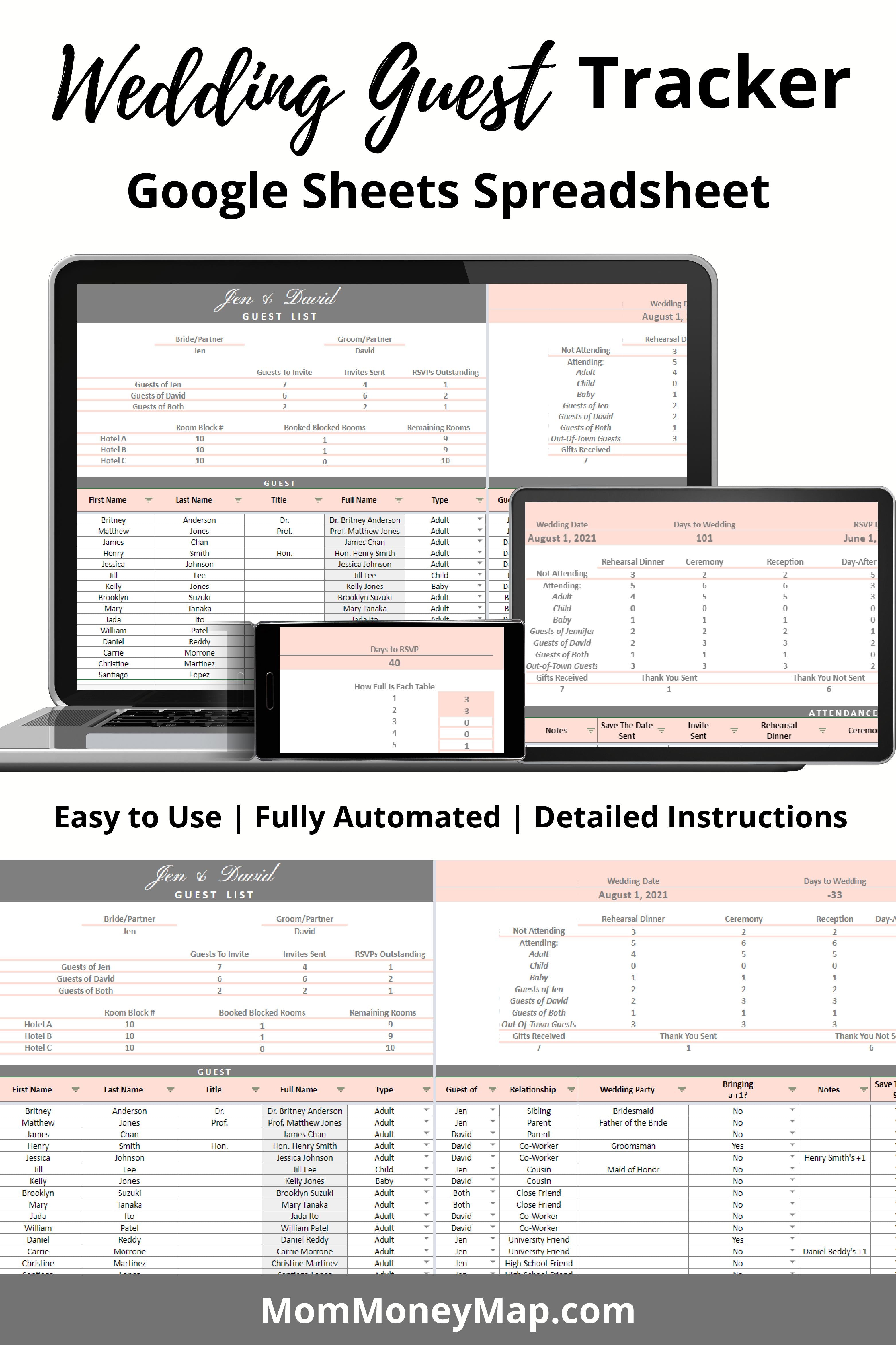 Wedding Guest List Tracker Google Sheets Spreadsheet