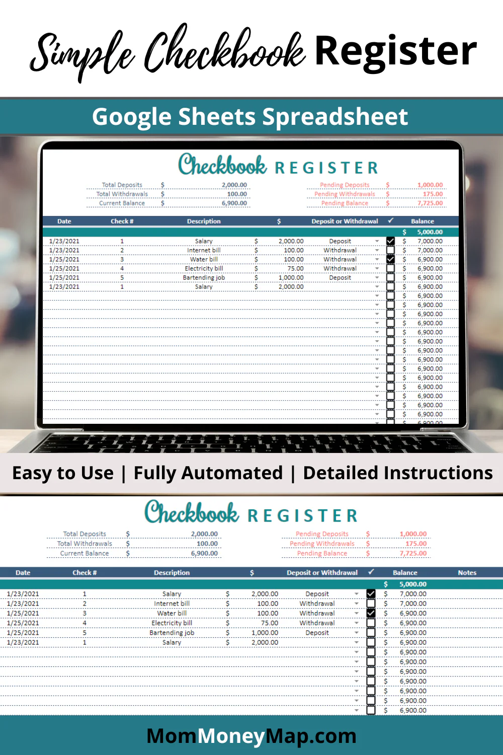 Simple Checkbook Register Google Sheets Spreadsheet