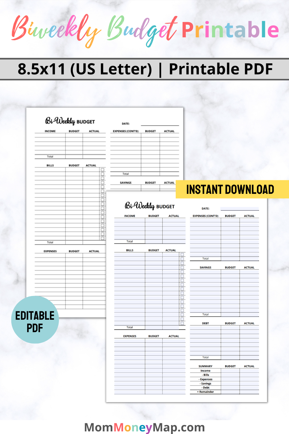 Biweekly Budget Printable PDF