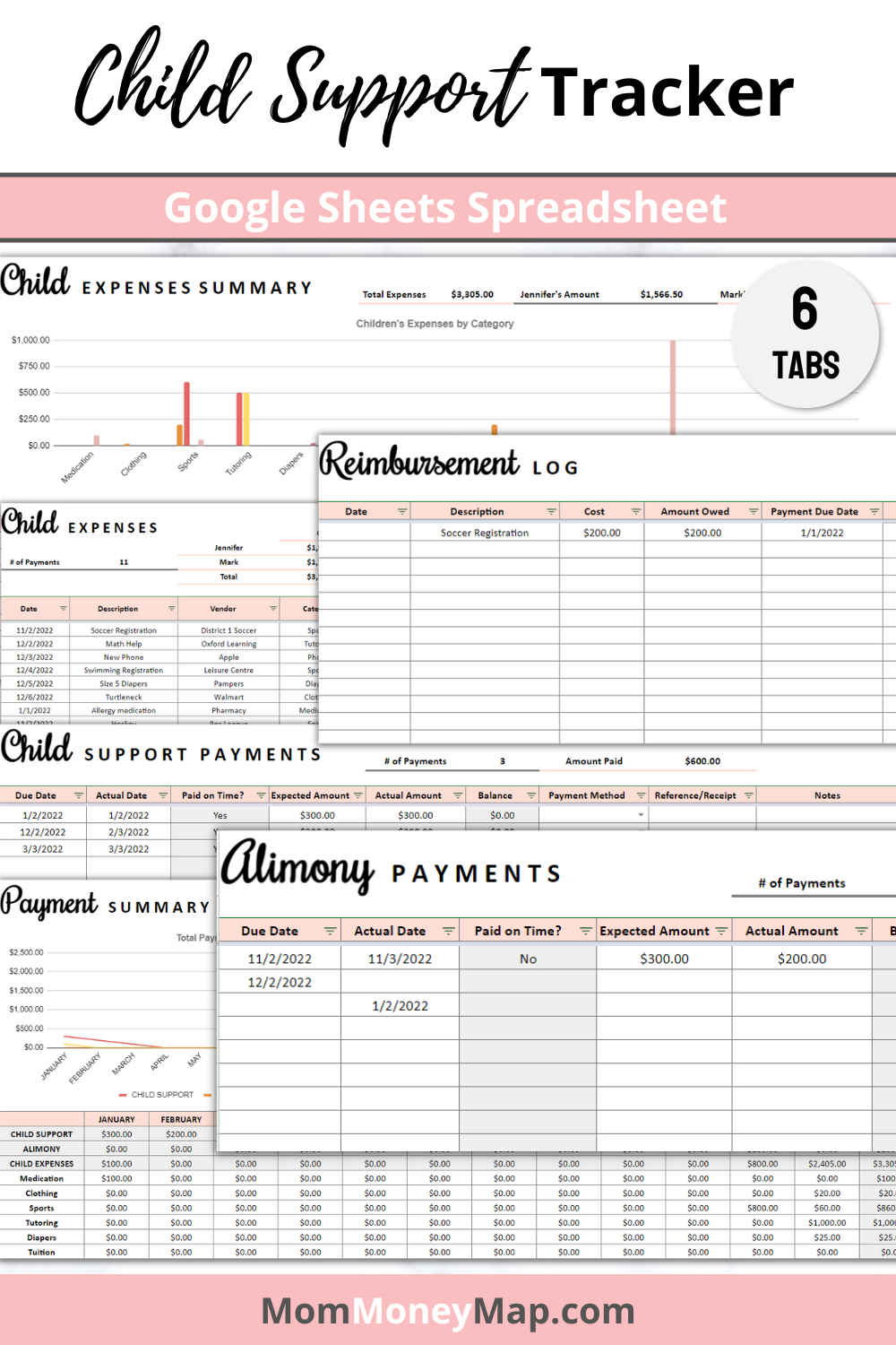 Child Support Tracker Google Sheets Spreadsheet