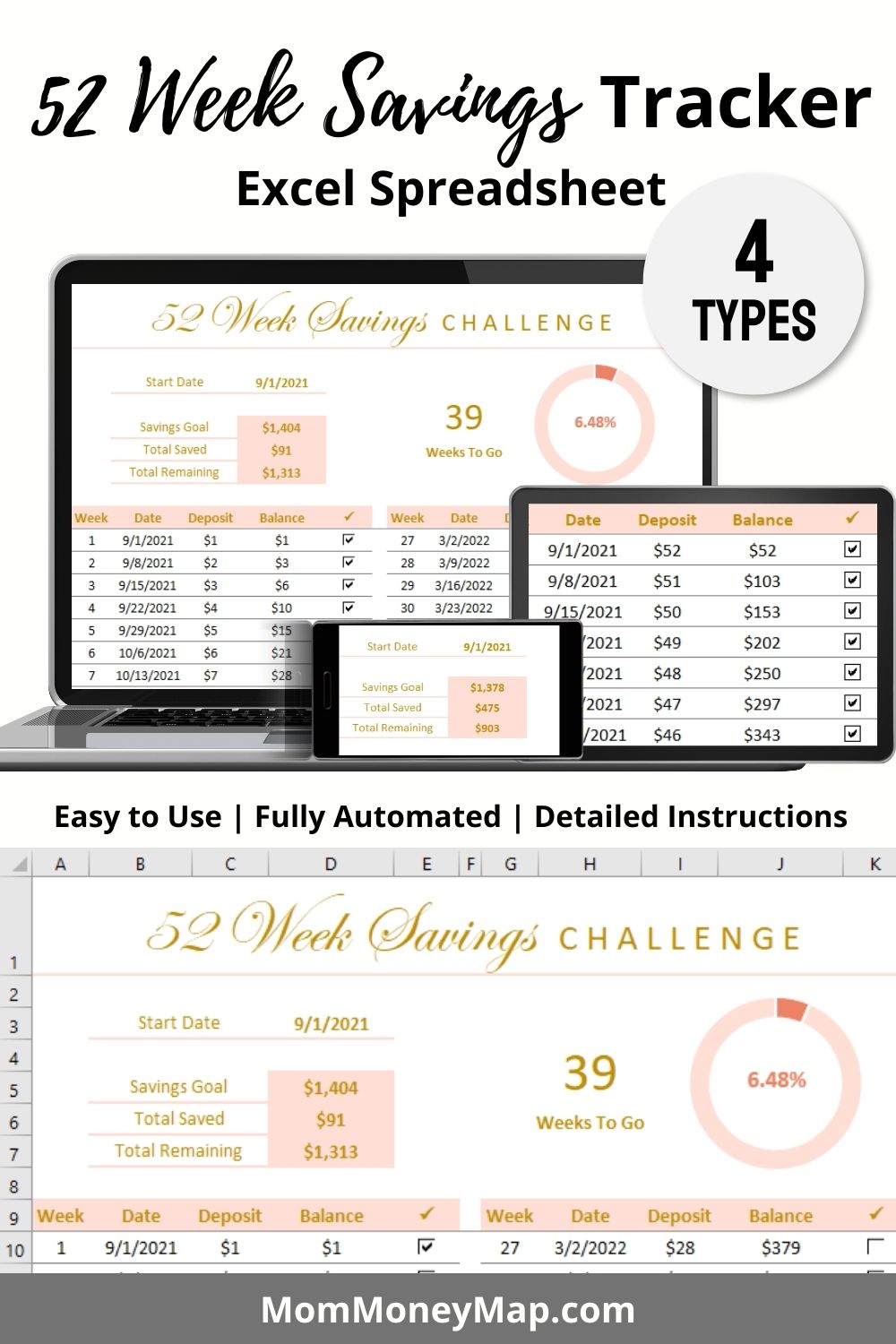 52 Week Savings Tracker Excel Spreadsheet