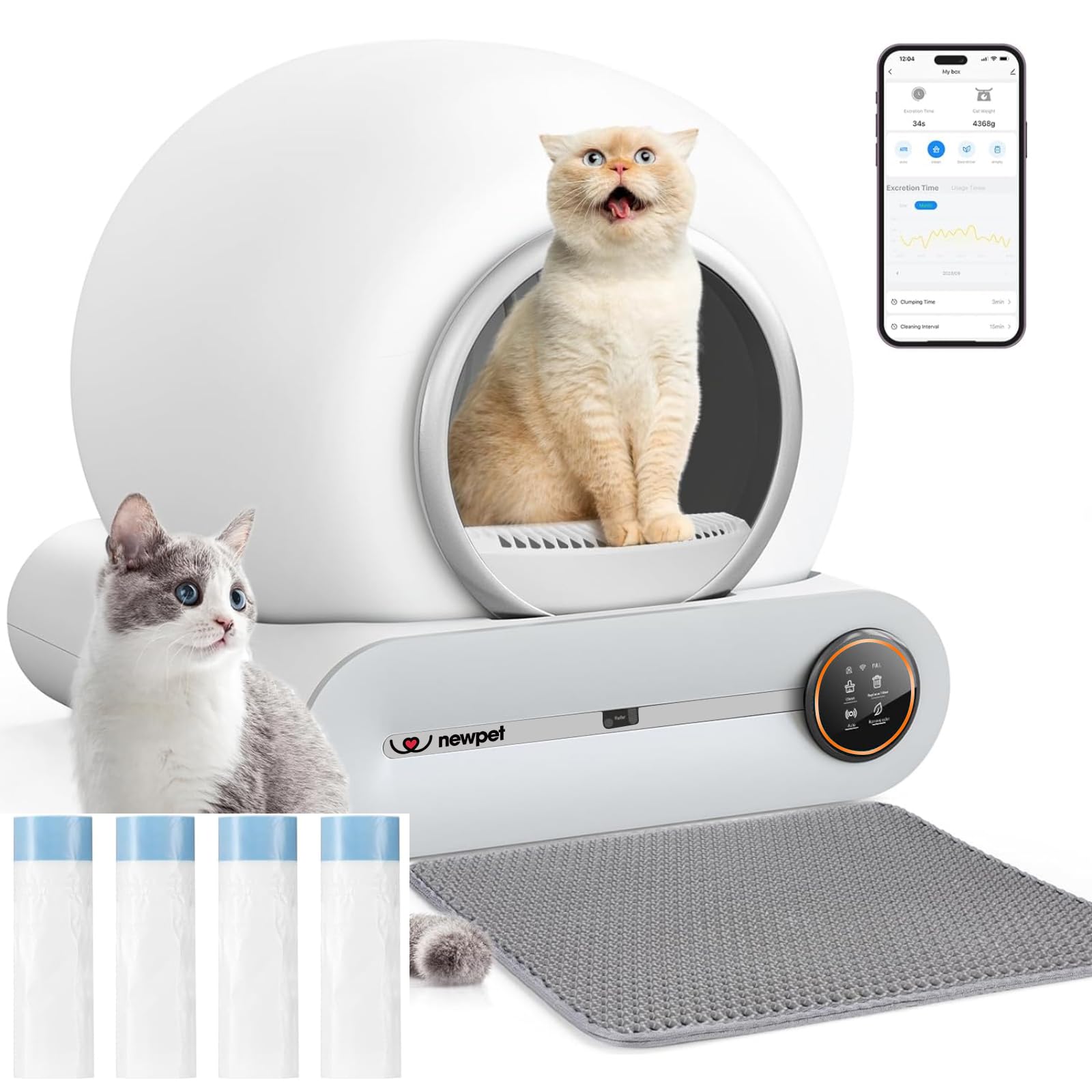 Caixa de areia automática,65L+9L Caixa de areia para gatos/Caixa de areia para gatos com auto-limpeza/controle APP