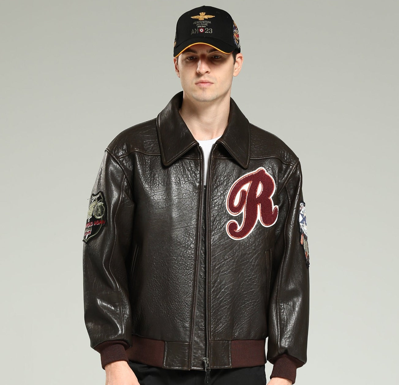 Avirex A-2 -Vintage Indian Men Black Leather Motorcycle Jacket-Seal brown sheepskin