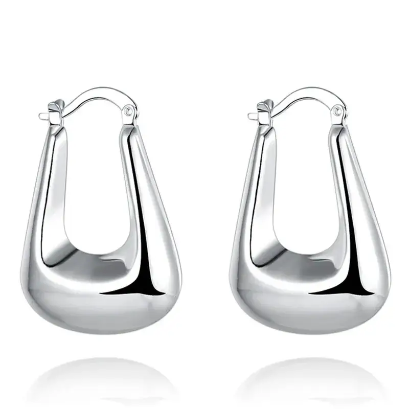 Modern Silver Teardrop Hoop Earrings