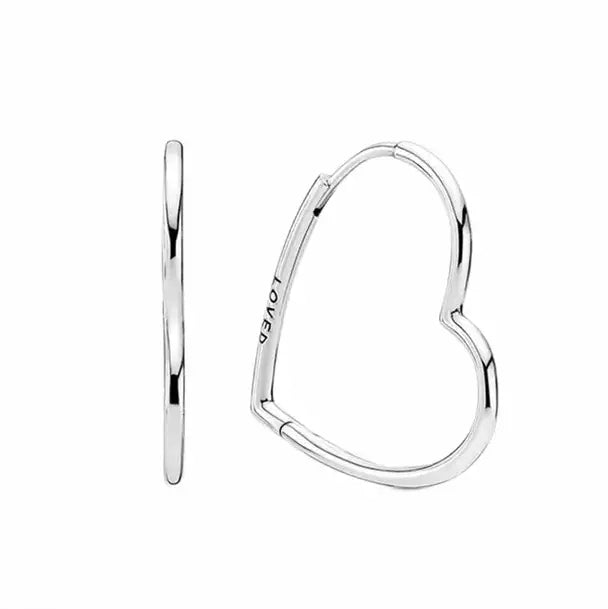 Unique Heart-Shaped Silver Hoop Earrings