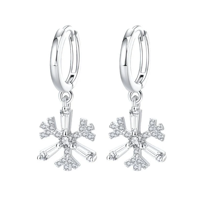 Elegant Silver Flower Drop Earrings with Clear Crystals